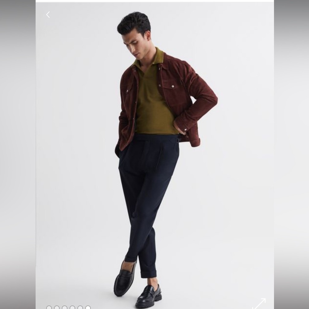 Reiss Duchie Merino Wool Open Collar Polo Shirt - Bronze green
